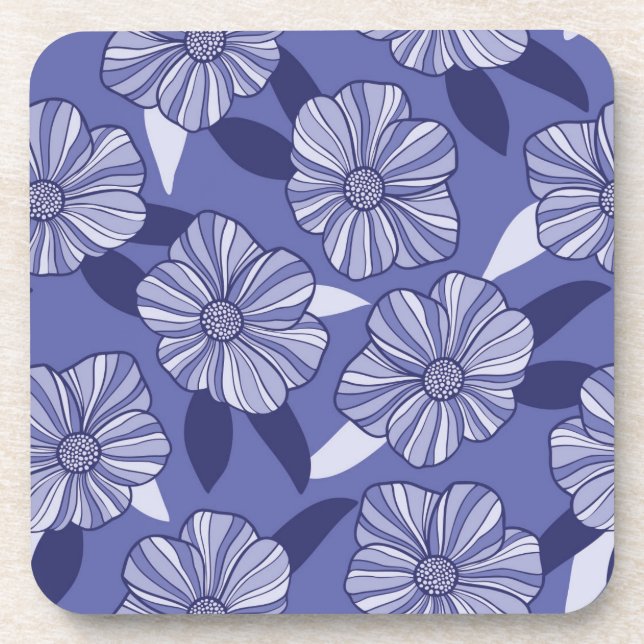 Botanical Purple Floral Line Art  Beverage Coaster (Front)