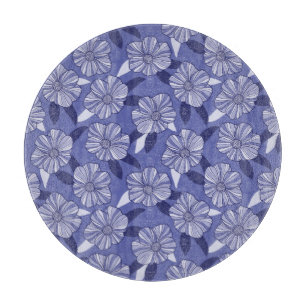 Botanical Purple Floral Line Art  Cutting Board