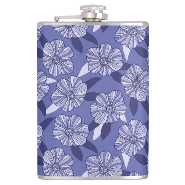 Botanical Purple Floral Line Art  Flask (Front)