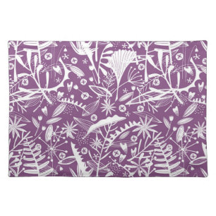 Botanical Purple Floral Silhouette Cloth Placemat