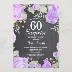 Botanical Purple Floral Surprise 60th Birthday Invitation