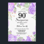 Botanical Purple Floral Surprise 90th Birthday Invitation<br><div class="desc">Botanical Purple Floral Surprise 90th Birthday Invitation. Floral Pink Peonies Birthday Invitation for Women. Watercolor Floral Flower. Elegant Pink Rose and Peony Flowers. Adult Birthday. White Background. Black and White. 13th 15th 16th 18th 20th 21st 30th 40th 50th 60th 70th 80th 90th 100th, Any Ages. For further customization, please click...</div>