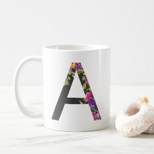 Botanical Purple Flowers Letter A Monogram Coffee Mug