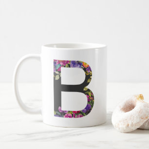 Botanical Purple Flowers Letter B Monogram Coffee Mug