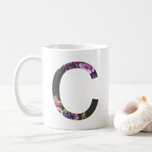 Botanical Purple Flowers Letter C Monogram Coffee Mug