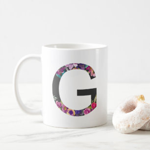 Botanical Purple Flowers Letter G Monogram Coffee Mug