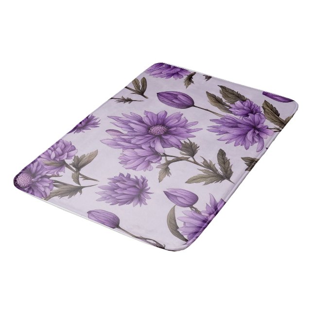Botanical purple flowers pattern bath mat (Angled)