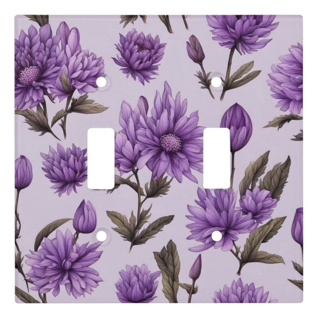 Botanical purple flowers pattern light switch cover (Front)