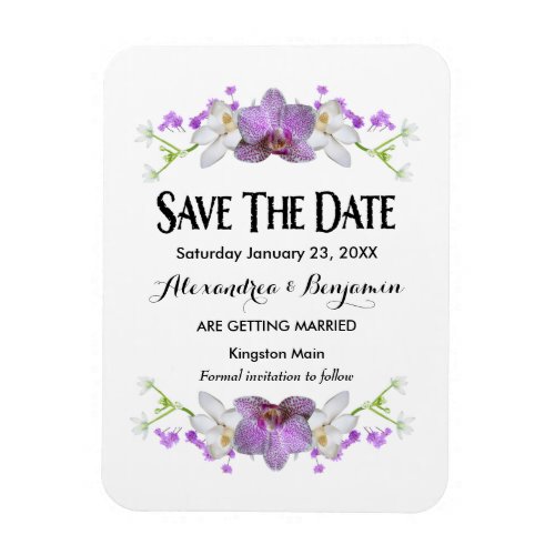 Botanical Purple Flowers Watercolor Save The Date  Magnet