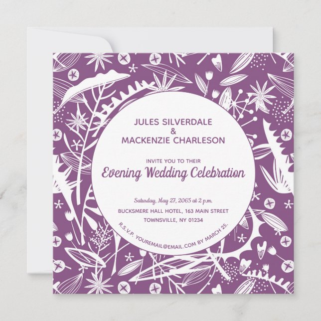 Botanical Purple Foliage Evening Reception Invitation (Front)