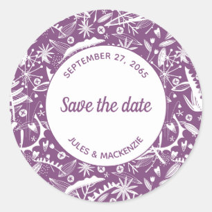 Botanical Purple Foliage Save the Date Classic Round Sticker