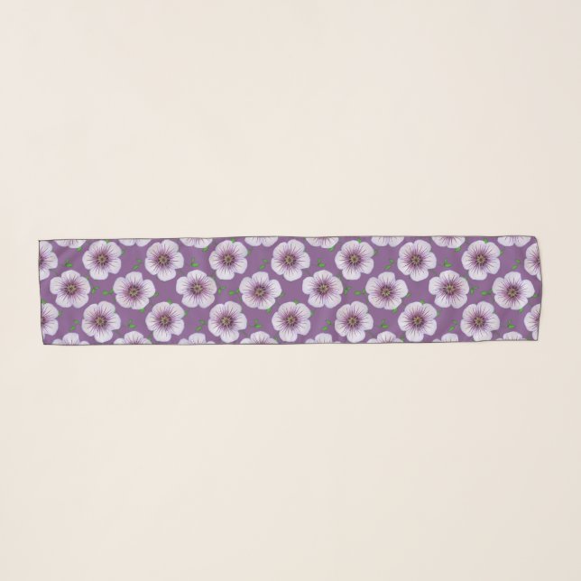 Botanical Purple Geranium Garden Flower Scarf (Front (Horizontal))