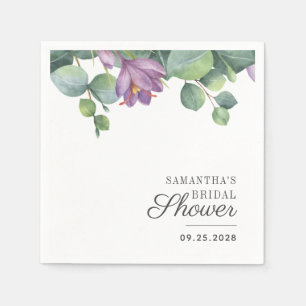 Botanical Purple Green Eucalyptus Bridal Shower Napkins