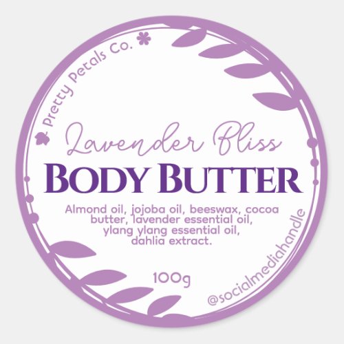 Botanical Purple Leaf Lavender Body Butter Labels
