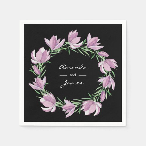 Botanical Purple Magnolia Floral Watercolor Napkins