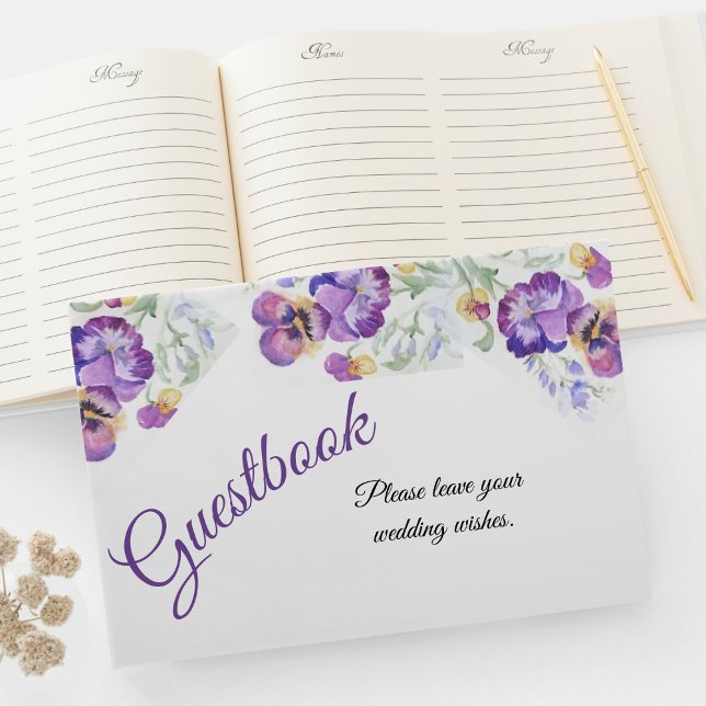 Botanical purple pansies Guest Book (Creator Uploaded)
