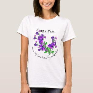 Botanical Purple Sweet Peas Text T-Shirt