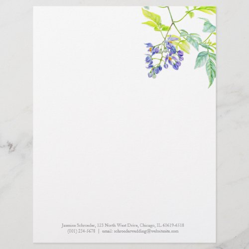 Botanical purple vine wedding letterhead