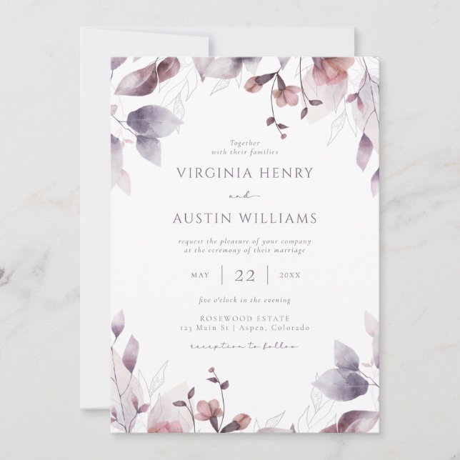 Botanical Purple Wedding Invitation (Front)