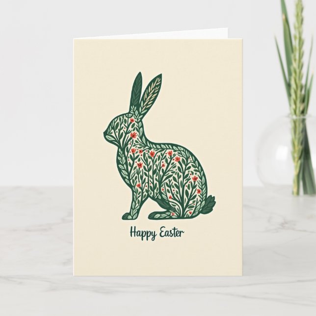 Botanical Rabbit Happy Easter Card (Front)