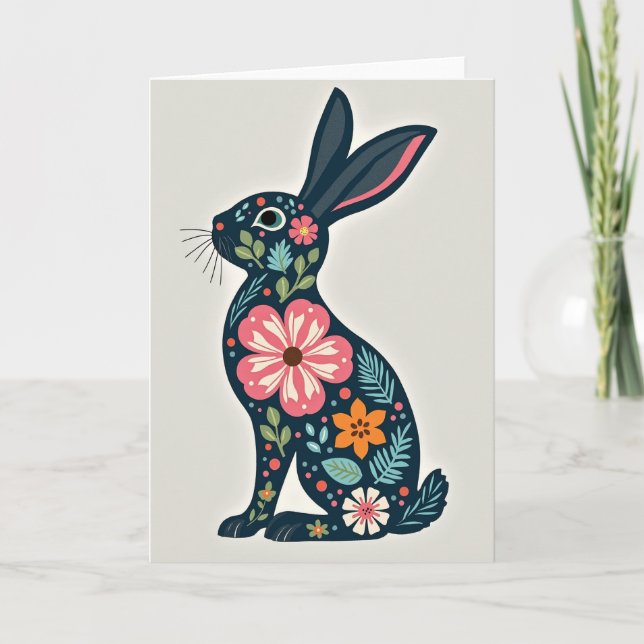 Botanical Rabbit Profile Art Card (Front)