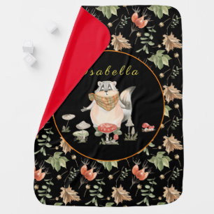 Botanical Raccoon Customize Text and Color Baby Blanket