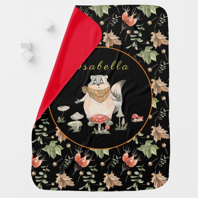 Botanical Raccoon Customize Text and Color Baby Blanket (In Situ)