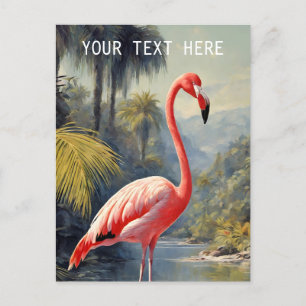 Botanical Rainforest Pink Flamingo Vintage Postcard