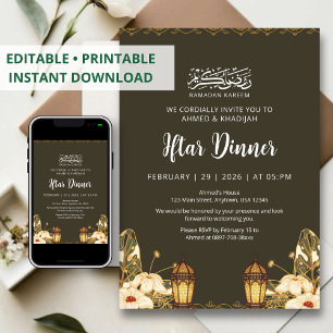 Botanical Ramadan Iftar Floral Lanterns Invitation