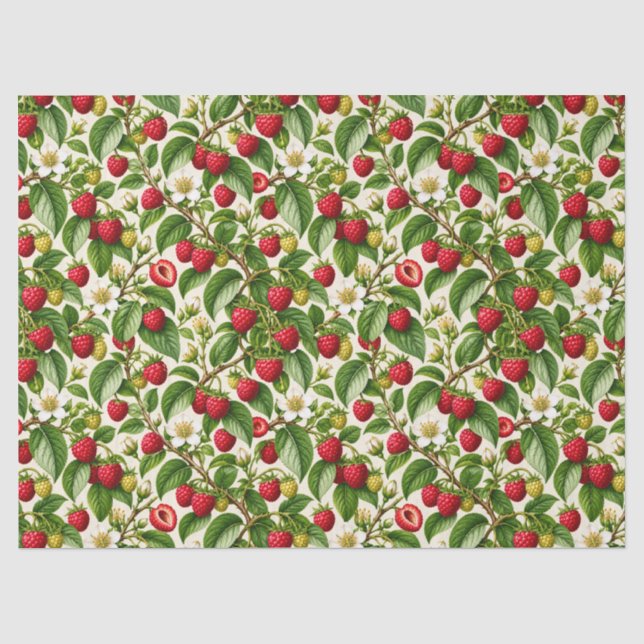 Botanical Raspberry and Blossom Pattern Tissue Paper (Front)
