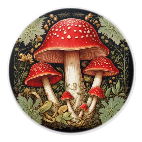 Botanical Red Amanita Muscaria 3D Effect Mushroom Ceramic Knob