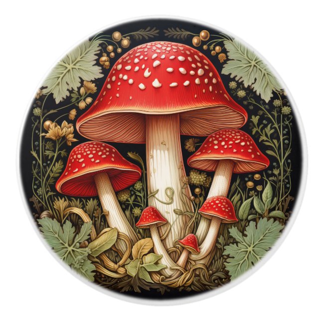 Botanical Red Amanita Muscaria 3D Effect Mushroom Ceramic Knob (Front)