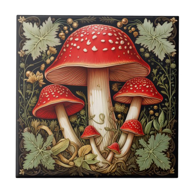 Botanical Red Amanita Muscaria 3D Effect Mushroom Ceramic Tile (Front)