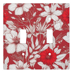 Botanical red and white flowers pattern light switch cover