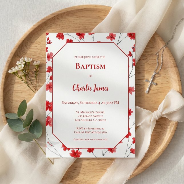 Botanical Red Baptism Invitation (Creator Uploaded)