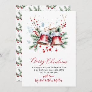 Botanical Red Berries Non Photo Merry Christmas Holiday Card