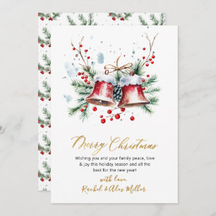 Botanical Red Berries Non Photo Merry Christmas Holiday Card