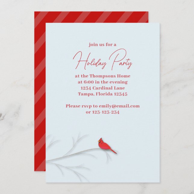 Botanical Red Cardinal Simple Winter Tree Elegant Invitation (Front/Back)