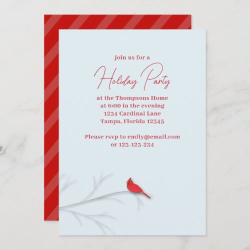 Botanical Red Cardinal Simple Winter Tree Elegant Invitation