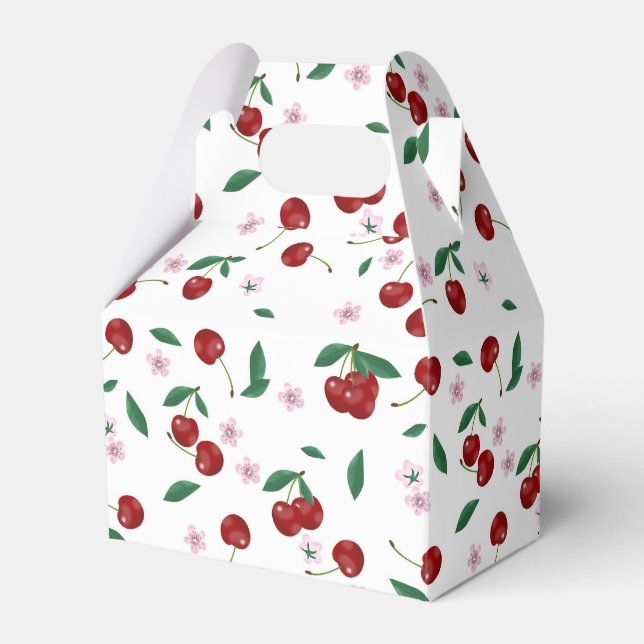 Botanical Red Cherries Greenery & Blossoms  Favor Boxes (Front Side)