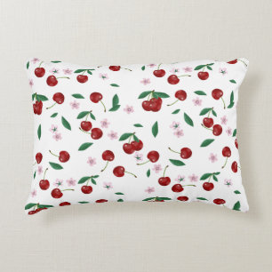 Botanical Red Cherries Greenery & Cherry Blossoms Accent Pillow