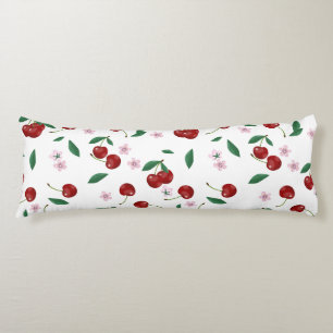 Botanical Red Cherries Greenery & Cherry Blossoms Body Pillow