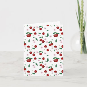 Botanical Red Cherries Greenery & Cherry Blossoms Card