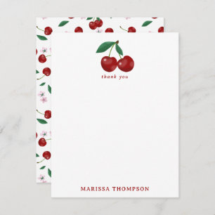 Botanical Red Cherries Greenery & Cherry Blossoms Thank You Card