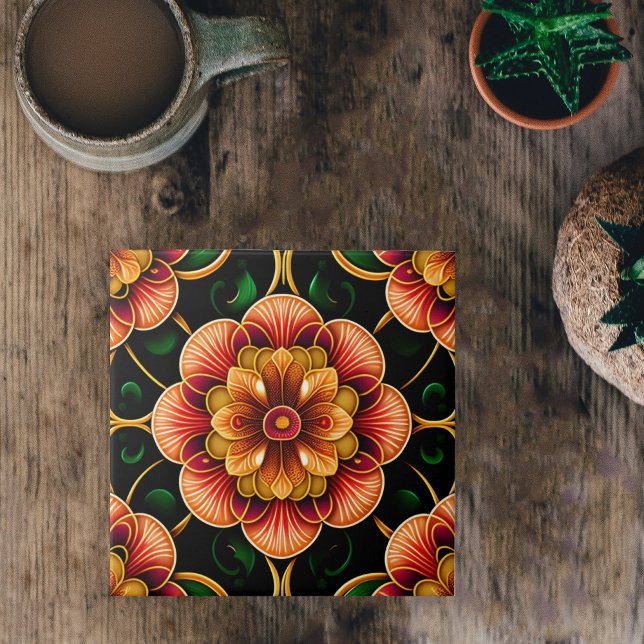 Botanical Red Floral Illustration Ceramic Tile (Creator Uploaded)