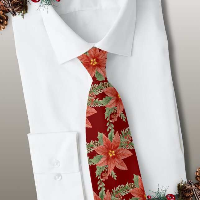 Botanical Red Floral Poinsettia Christmas Holiday  Neck Tie (Creator Uploaded)