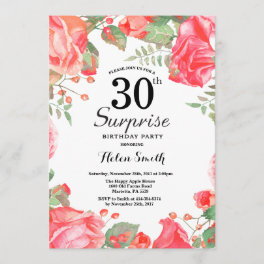 Botanical Red Floral Surprise 30th Birthday Invitation