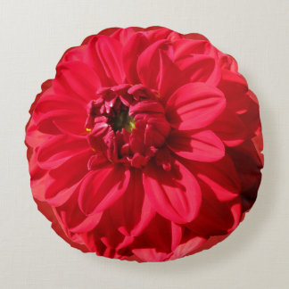 Botanical Red Garden Flower Round Pillow