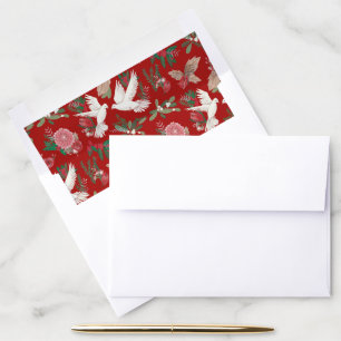Botanical Red & Green floral doves pattern Envelope Liner