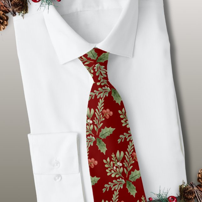 Botanical Red Holly Berries Christmas Holiday  Neck Tie (Creator Uploaded)